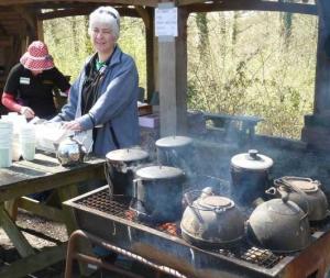 Trudie getting the tea ready